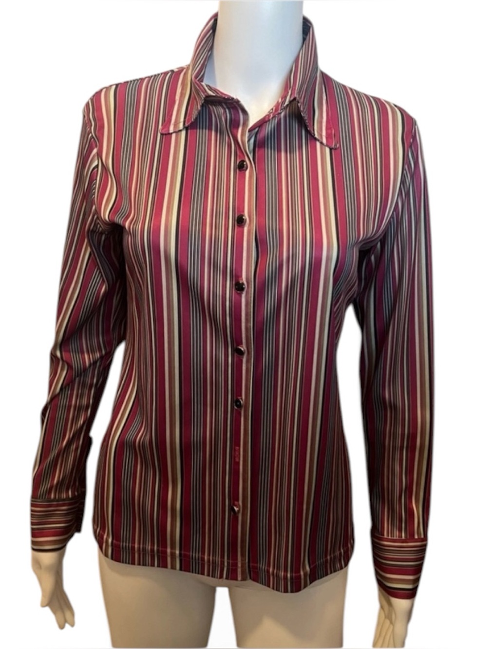 Stylish Multicolor Striped Button-Down Shirt for Women Pink Black Green Vintage